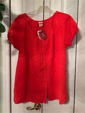 Women's Orange Textured Peasant style Short Sleeve Blouse-NWT-Faded Glory-3X